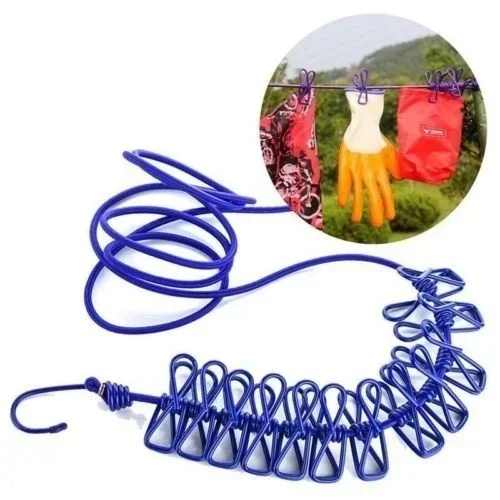 Portable retractable strong windproof clothesline (with 12 clips)