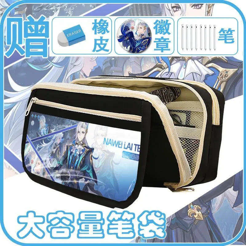 Genshin Impact Male Character Pencil Case Naviet Leosli Elesha Caver Game Peripheral Stationery Box Anime