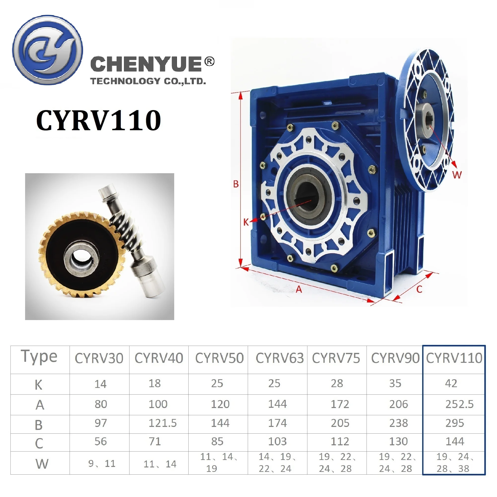 Imagem -02 - Redutor de Caixa de Engrenagens Sem-fim Chenyue Nmrv110 Cyrv110 Entrada 19 24 28 38 mm Saída 42 mm Relação 5:1 100:1 Fabricação Manutenção Gratuita