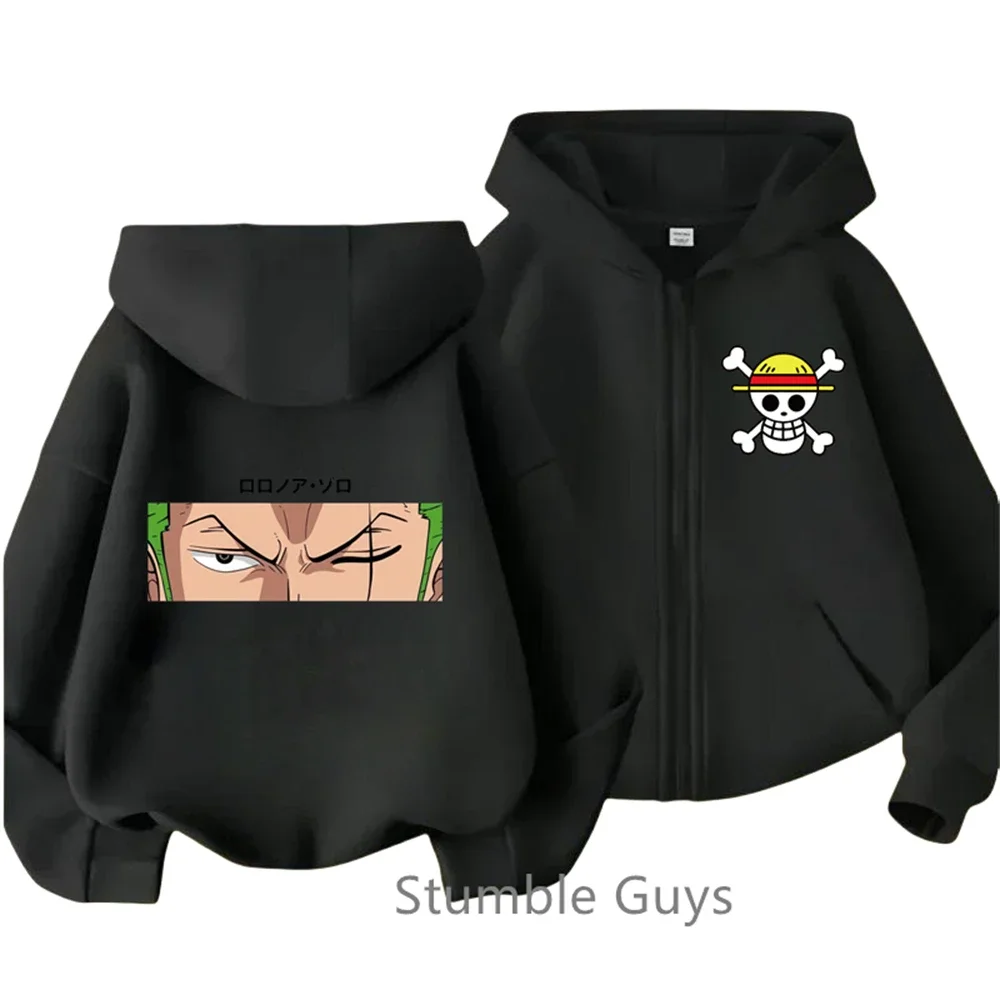 Sweat à Capuche à Manches sulfavec Fermeture Éclair pour Enfant, Vêtement Imprimé de Dessin Animé, Luffy, Zoro, Haut Décontracté pour Garçon et Fille, 1 Pièce