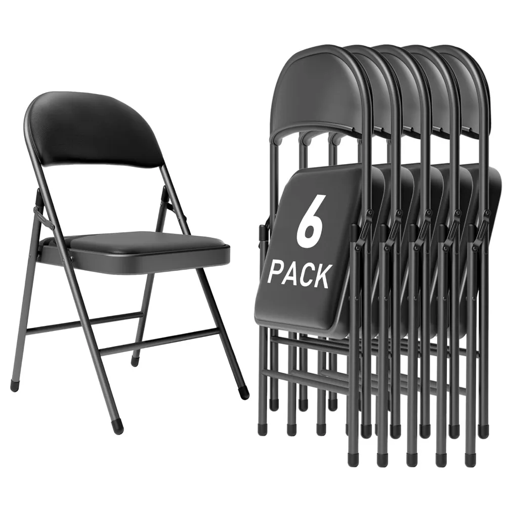 

Black Padded Folding Chairs 6 Pack, 350LBS Heavy-Duty Steel Frame Foldable Chairs for Indoor Outdoor Wedding Party, Customized