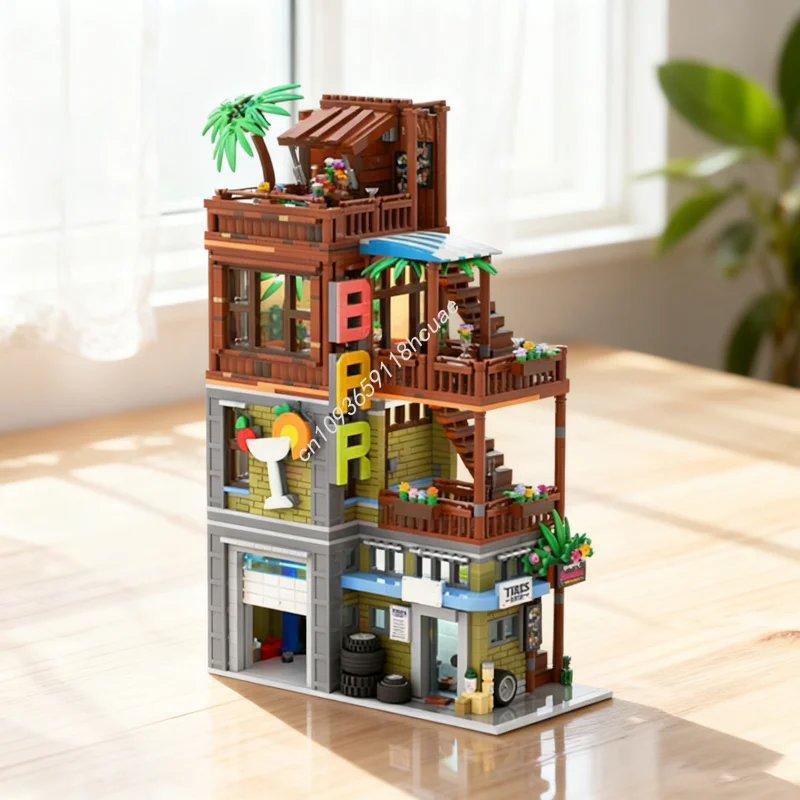 

2205pcs MOC Cocktail Bar Tire Shop Modulared Model Building blocks Assemble DIY creative Christmas gift idea toy Education Kids