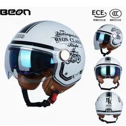 ECE BEON Motorcycle Helmet ABS Open Face Women Men Motocross Scooter Moto Accessories Motorbike Helmets Built-in Colorful Lens