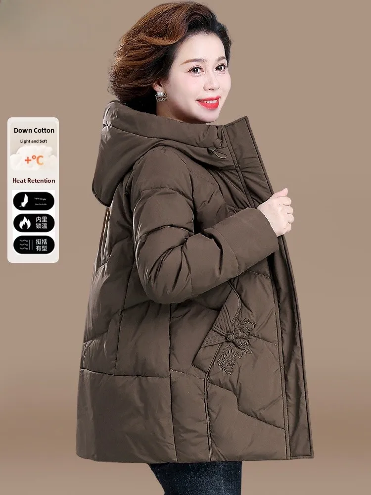 

Women's Winter Thiened down Cotton Jaet 2024 New Sle Middle-Aged And ly Winter Clothes Outerwear Large Size Warmth...