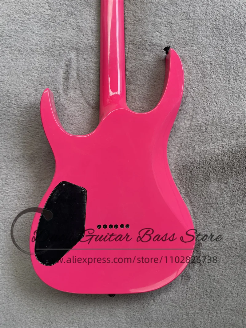 Pink Electric Guitar Maple Neck Set in Body, Rose Wood Fingerboard, Solar Guitar Fixed Bridge, Black Tuner, Customized Color