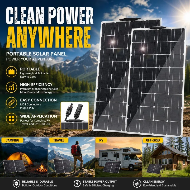 100W 12V Monocrystalline Solar Panel High Efficiency Off-Grid Solar Module for RV Boat Marine Workstation Cabin Power Supply