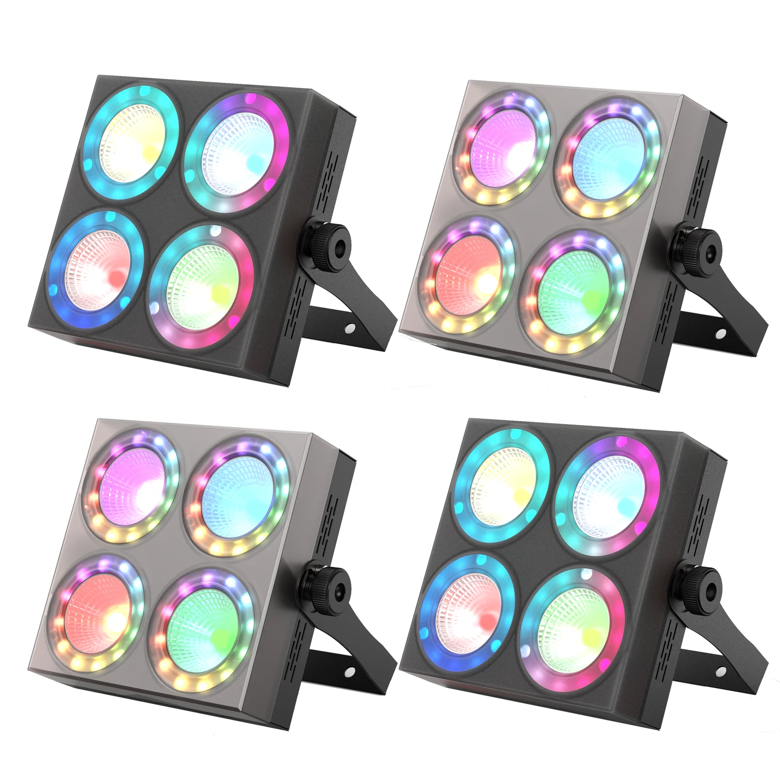 Yiflamefly 4er-Set Mini-Quadrat-4-Augen-Bühnenwaschleuchten RGBW LED-Bühnenbeleuchtung DMX Wash Par Lights für Hochzeiten, DJ-Partys, KTV, Bars