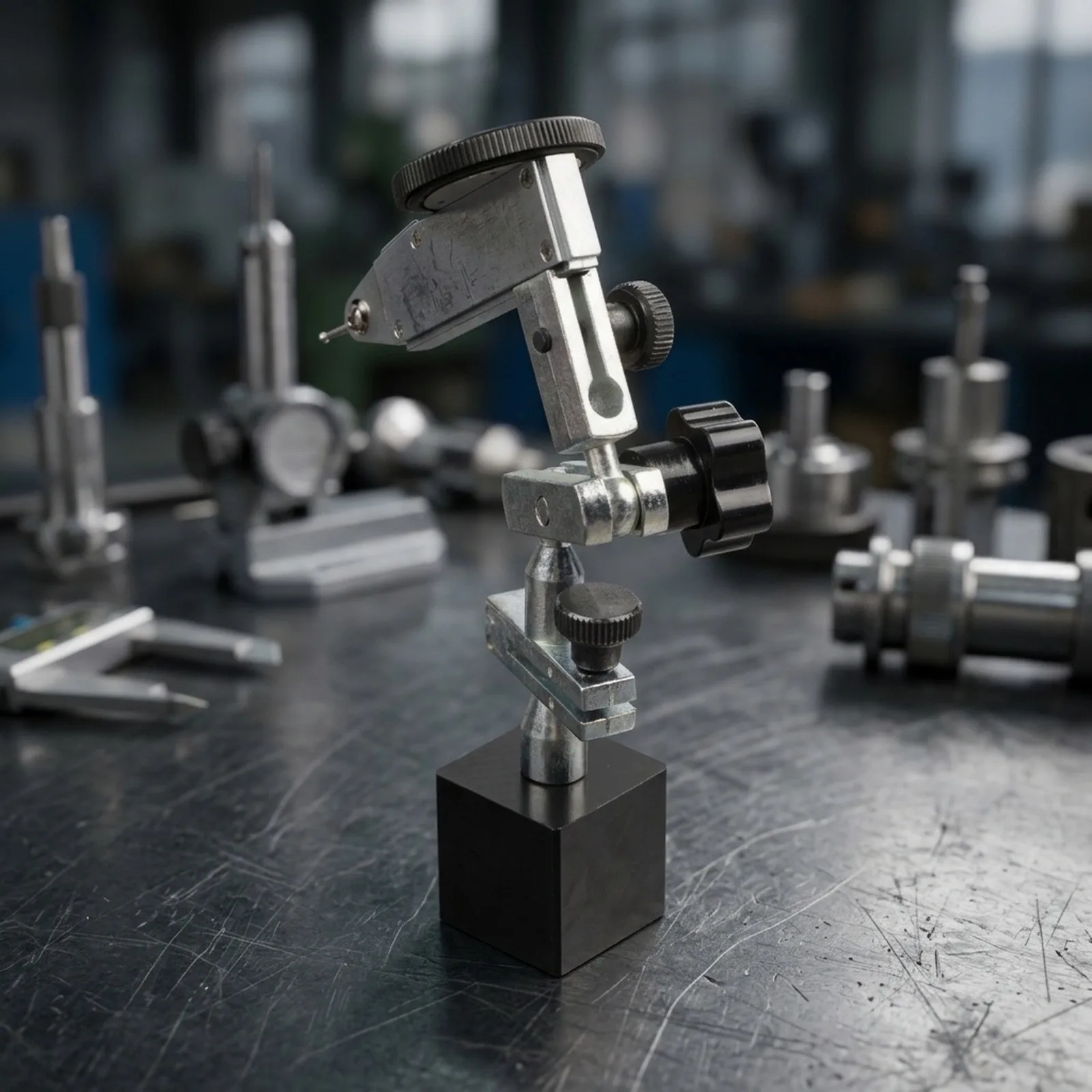 Stable Support Base for Dial Test Indicator Gauge with Adjustable Bracket and Locking Knob for Accurate Dimensional Analysis