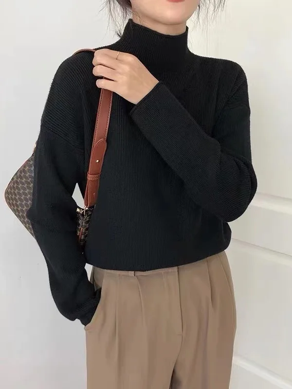 

Женская трикотажная основа irt, свободная посадка с высоким воротником, весна-осень, чистый цвет, простой дизайн, внутренняя одежда, универсальная прямая трубка