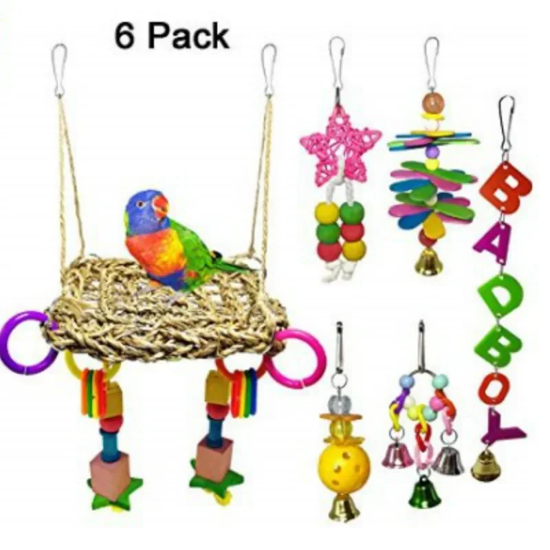 Parrot Bite Toy Pet Bird Toys Climbing Net Swing 6-Piece Set Color Random Match