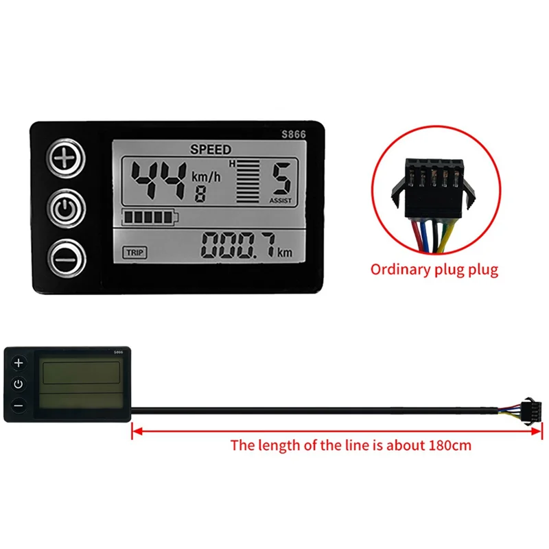 36/48V E-Bike Sine Wave 26A 500/750W SM Three Mode Brushless Controller with S866 Display for Electric Bicycle Tricycle