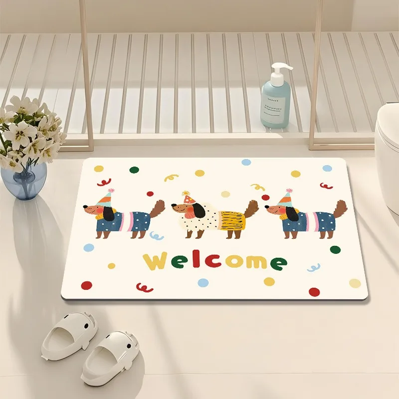 Cute Sausage Dog Pattern Entrance Floor Mat Bath Absorbing Foot Door Mat Decoration Anti-slip Entrance Mat Living Room Carpet