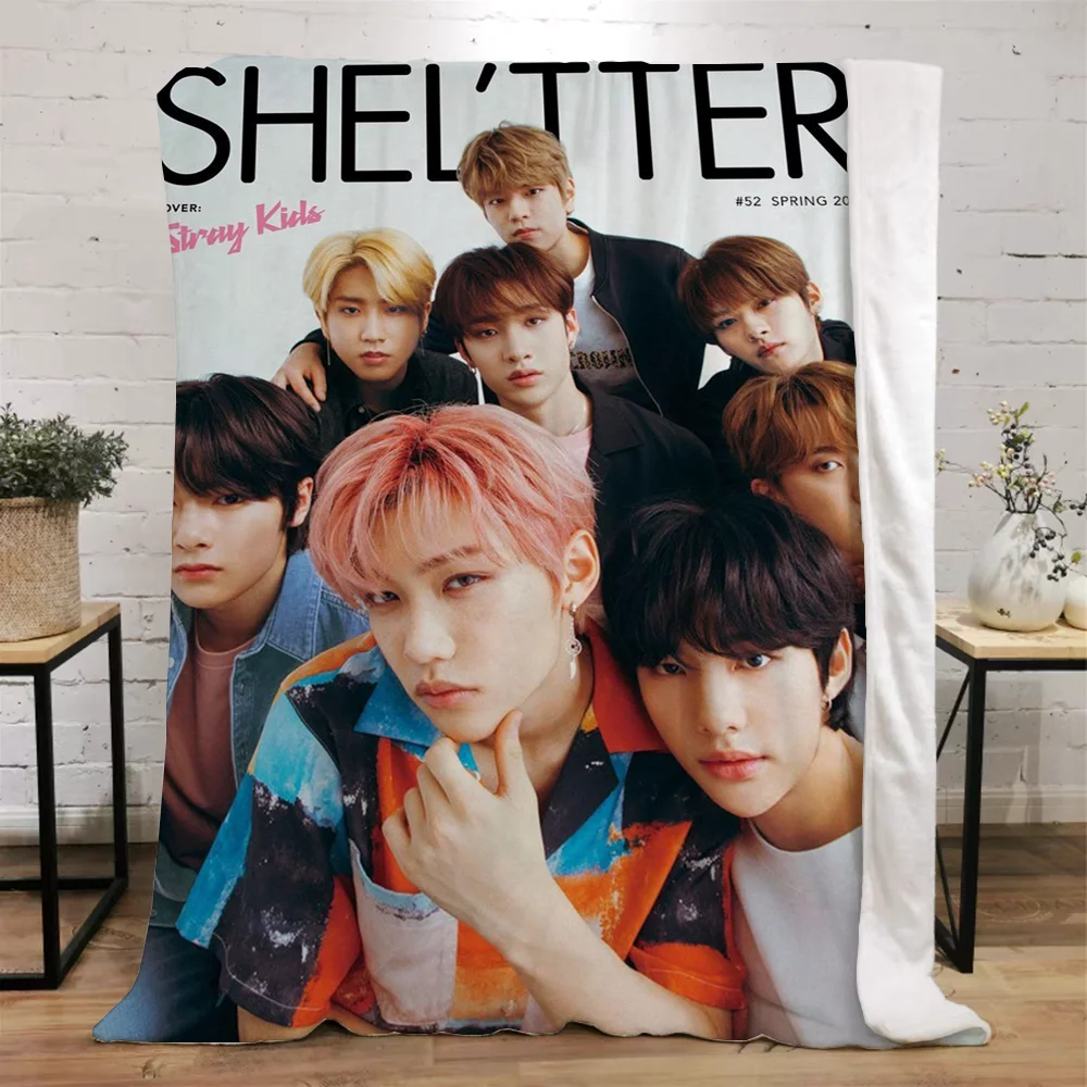 KPOP-straykids Fluffy Plaid Summer Blanket King Size Warm Winter Blankets for Sofa Beach Towel Microfiber Bedding Bed Throw Knee