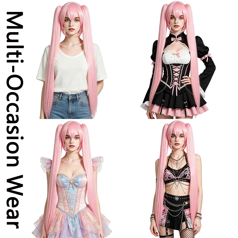 120cm Pink Long Straight Double Detachable Ponytails Miku Cosplay Wig Heat Resistant Synthetic Wig For Halloween Comic Con Party view 5