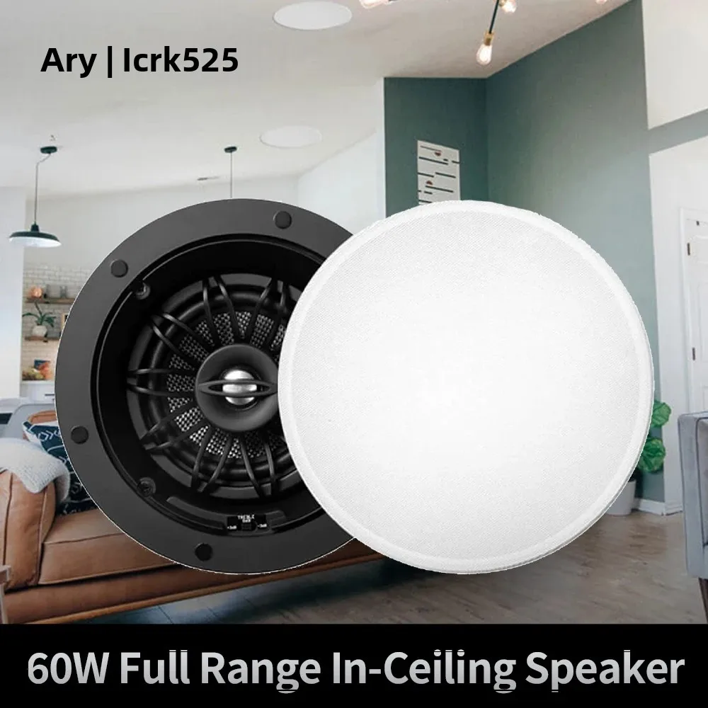RK525 5.25-inch 2-Way In-Ceiling Speaker 60W Full Range Stereo Sound Built-In Home Theater Office Audio System with Clear Highs