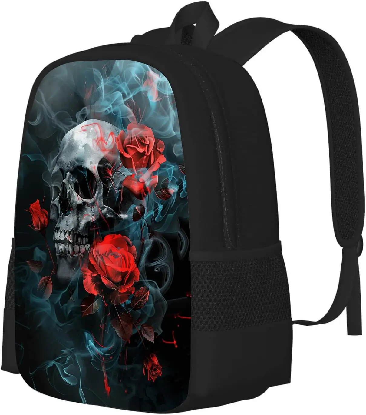 ゴススカルバックパック男の子女の子ゴシックスカル赤いバラブックバッグ小学校中学校バッグ大