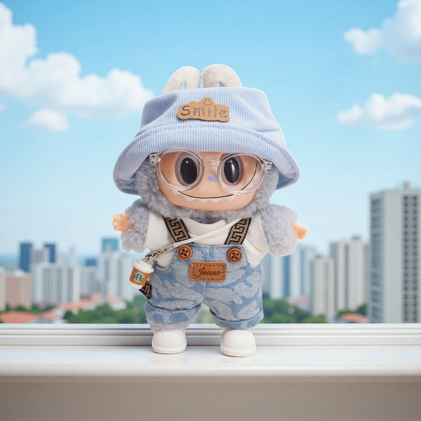 

Outfit for Labubu V1 V2 V3 17cm Doll Blue Series Doll Clothes Set Trendy Hat Overalls with Accessories Cute Stylish Wear