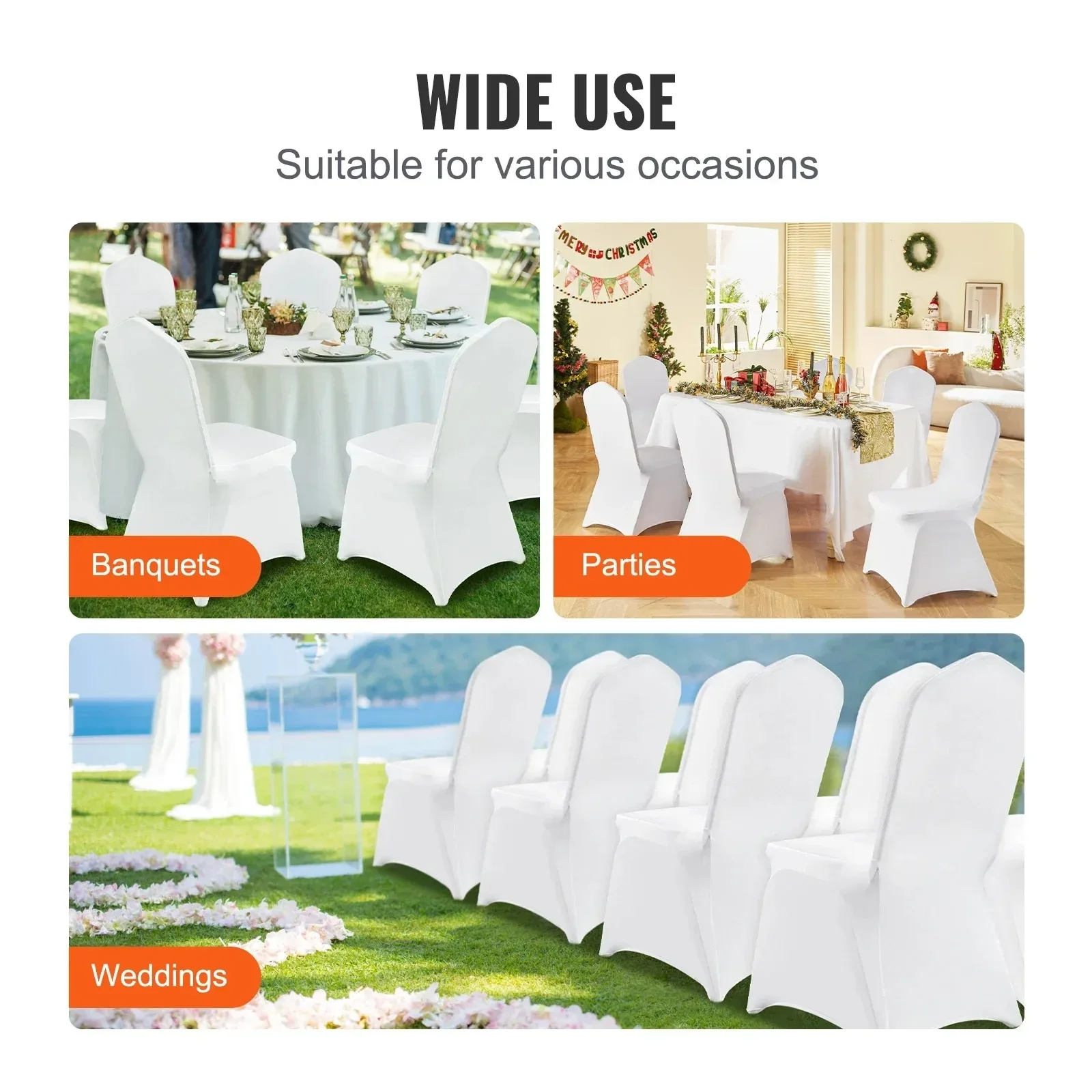 

SIHAO High Elastic Spandex Fitted Chair Slipcovers, Reusable Washable & Removable Chair Covers, Bulk Quantity Available for Wedding, Banquet and Party Decor Use