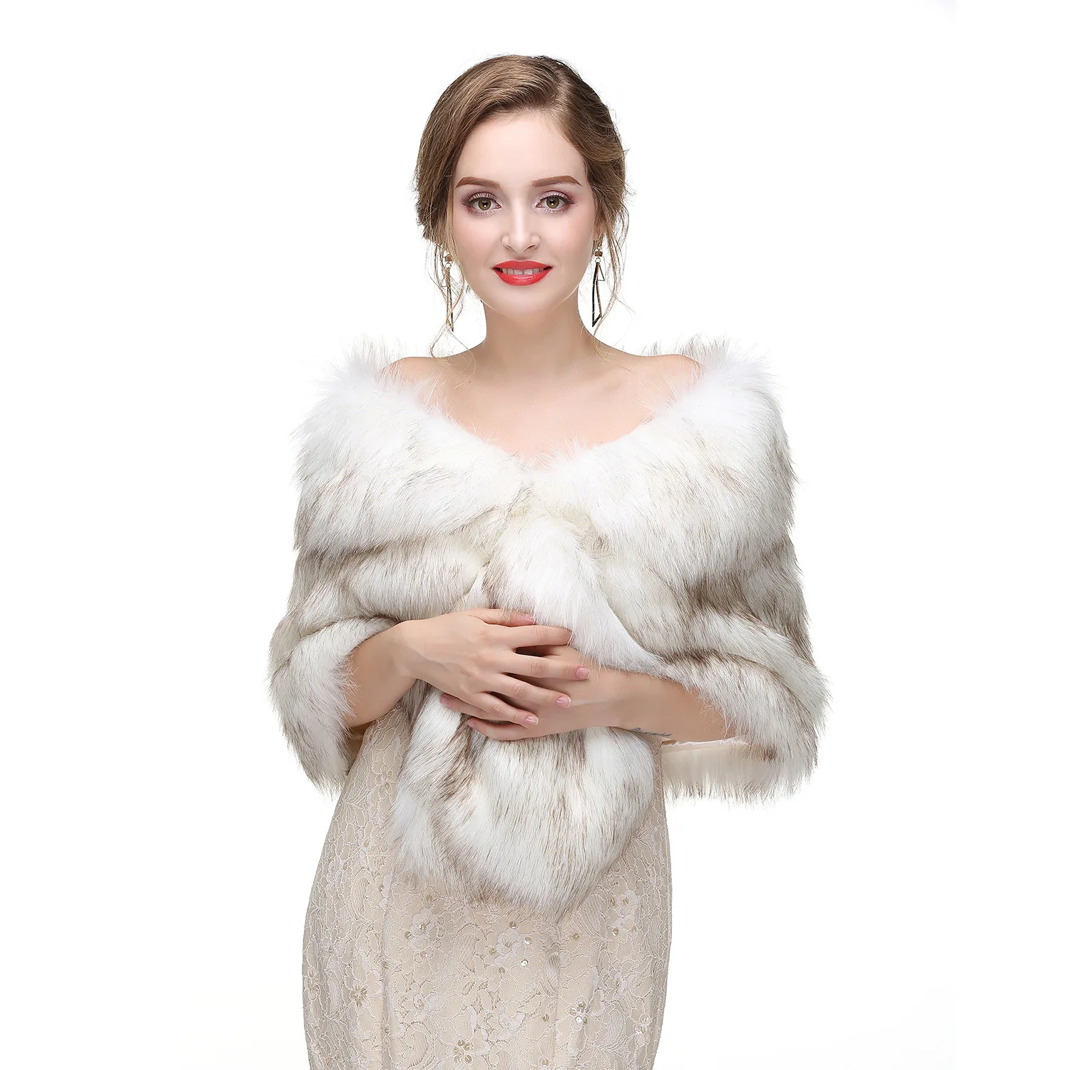 

Stylish Autumn Winter Women Artificial Fur Cape Gradient Soft Wedding Lady Fluffy Cape Thick Warm Minimalist Female Shawl Jacket