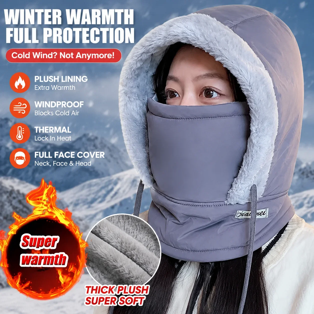 Cold Weather Thermal Balaclava Scarf Winter Windproof Hood Hat Plush Neck Warmer Ski Face Mask for Outdoor Activities