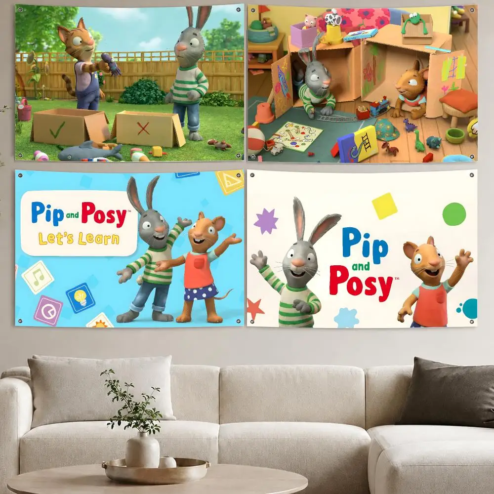 Pip and Posy Flags Ästhetischer Wandteppich, bedruckter Wandbehang, Wohnzimmer, Party, Outdoor-Dekoration