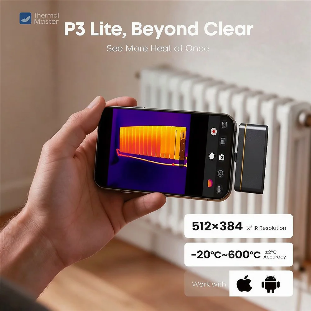 P3 Lite Thermal Imaging Camera 512*384 Razor Sharp X³ High Resolution Thermal Camera -20 ℃ to 600℃ for HVAC/ House/Leak Detect
