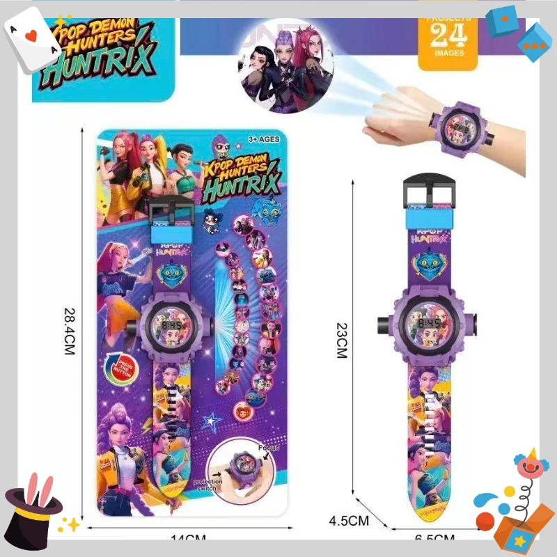 케이팝 마녀 사냥꾼 팀 24 패턴 3D 프로젝션 시계 소닉 액션 피규어 어린이 플립 시계 프로젝터 장난감 어린이 생일 선물 ﻿