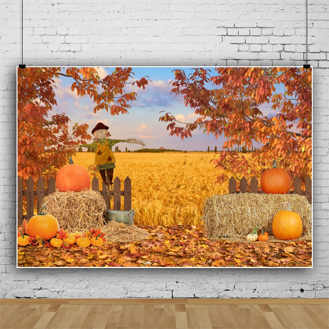

Baby Photo Photographic Autumn Backdrop Photography Hay Blocks Harvest Rice Pumpkin Thanksgiving Party Background Photo Studio