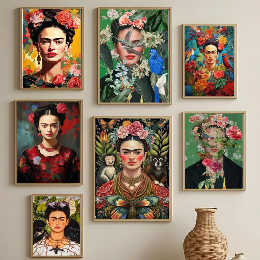F-K-Kahlos Woman Flowers Art Poster Versatile HD Waterproof Wall Art Self-Adhesive Decor for Any Space Ideal Gift