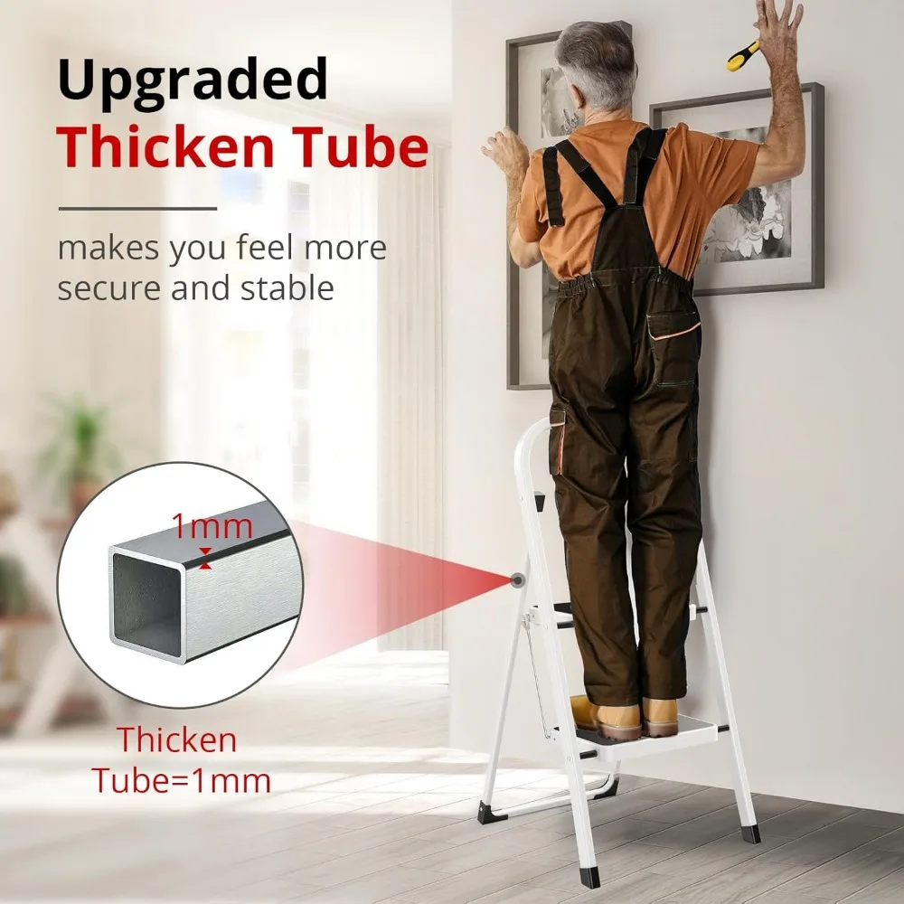 مقعد قابل للطي مع مع مشابك مضادة للانزلاق، سعة تحميل 330 رطلاً، مثالي للمطبخ والمنزل، أبيض