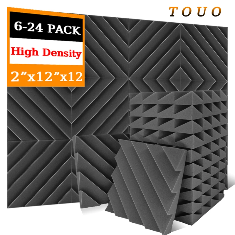 TOUO Acoustic Absorption Panel 6/12/24 Pcs Home Studio Sound Foams Diamond Groove High Density 3d Decorative Wall Panels