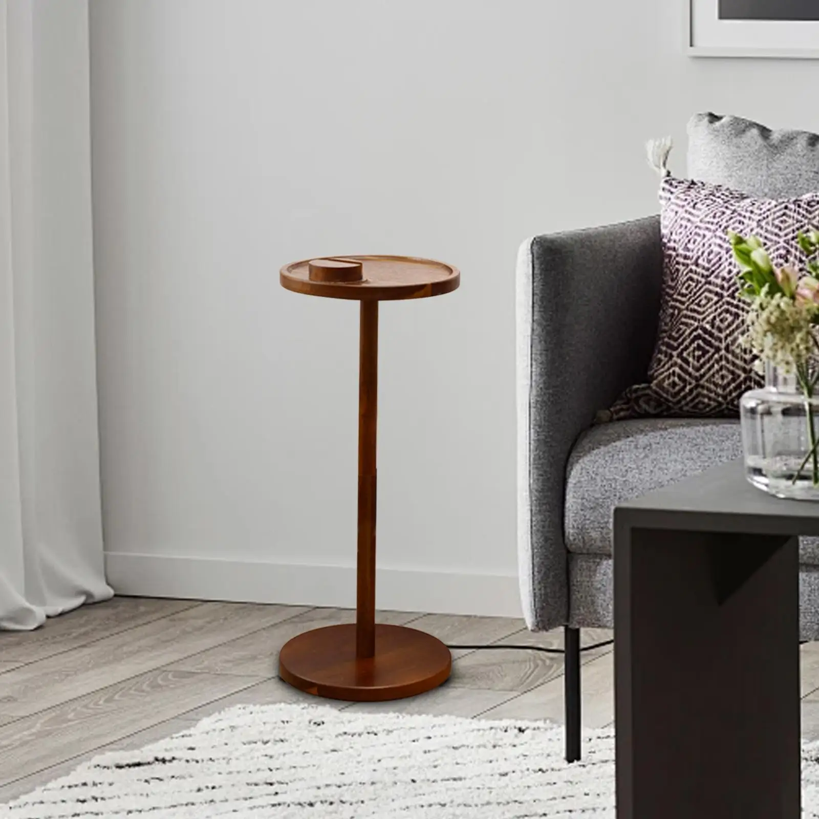 

Wood Side Table Round Modern (14.96inch in Height) Sturdy Drink Table Couch Table for Cabin Apartmen Living Room Balcony Bedroom