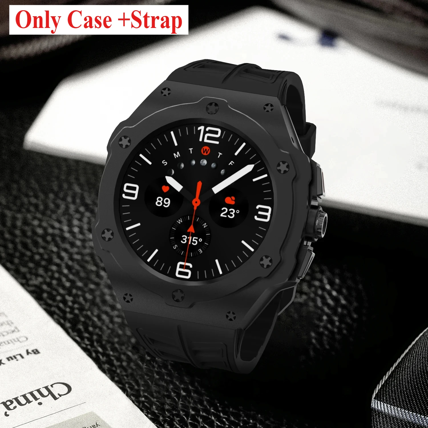 

Luxury Metal Modification Kit for Samsung Galaxy Watch Ultra 47mm Carbon Case Rubber Strap Galaxy Watch 7 Ultra DIY Accessorie
