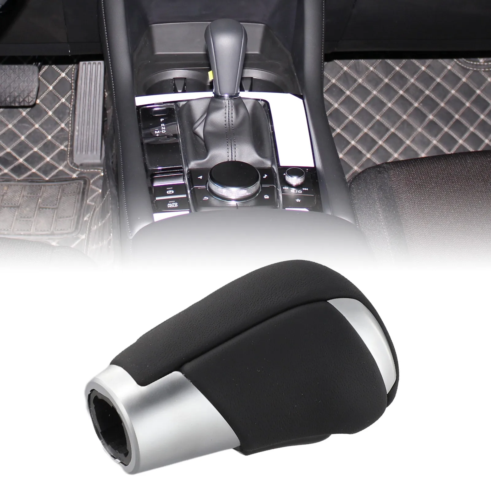 

Leather Knob Ergonomic Design Black And Silver Car Interior Accessory Easy Installation Ergonomic Grip Improved Gear Control