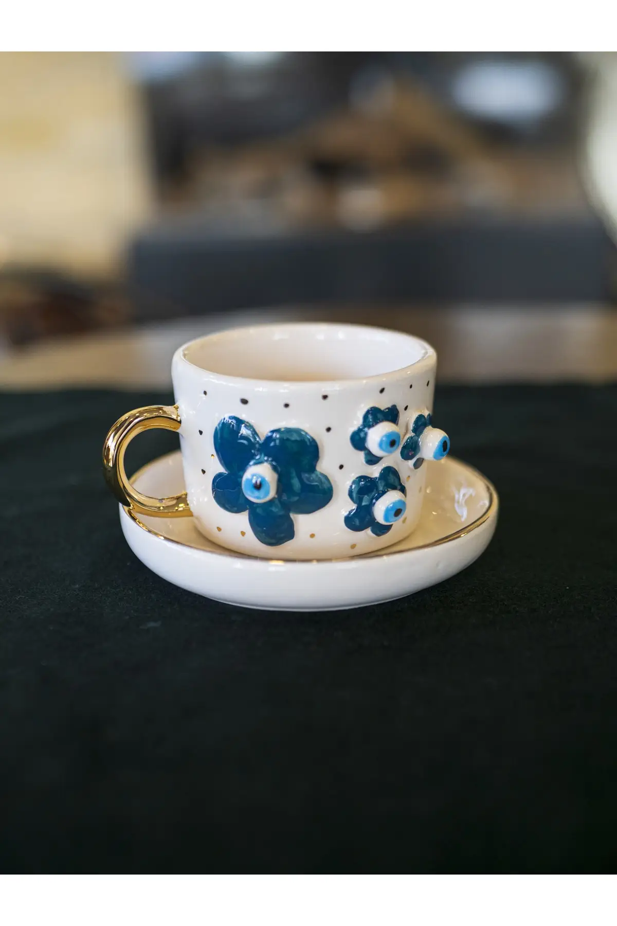 Evil eye bead figured ceramic cup Cooper Luxury Cups