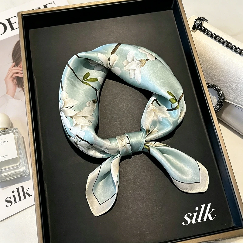 

[100% Mulberry Silk] Silk Silk Scarf Breathable Sunscreen Scarf Scarf Versatile Gift Headband Fashion Printed Small Square Scarf