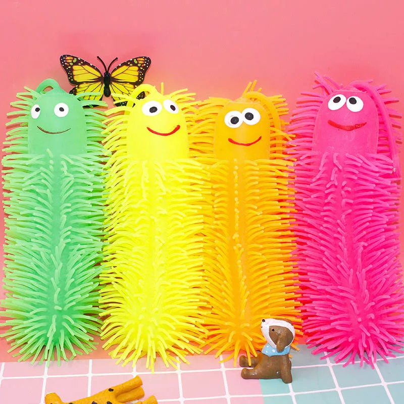 Funny Decompression Vent Ball Glowing Toy Big Caterpillar Insect Squeeze Kids Toy Glowing Caterpillar Sensory Pinch Fidget