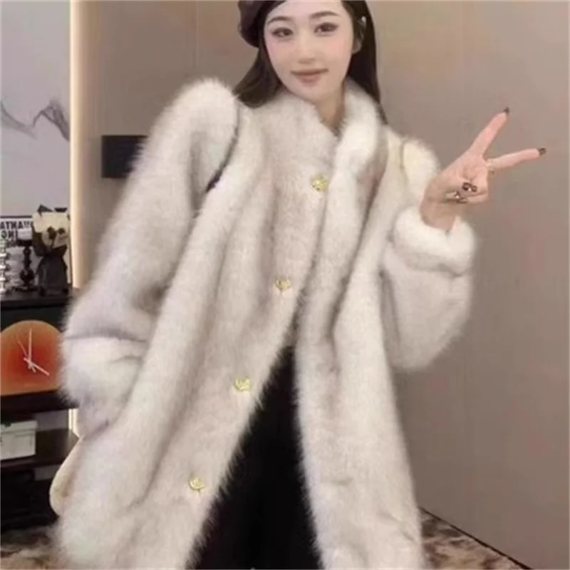 2023 Autumn and Winter New Imitation Fox Mao Mao Fur Coat Women's Long Sleeve Korean Version Loose Temperament Ladies Outerwear