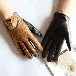 Summer Driving Genuine Leather Driver Gloves Women's Sheepskin Thin Motorcycle Riding All Fingers Fashion Hollow Out Unlined