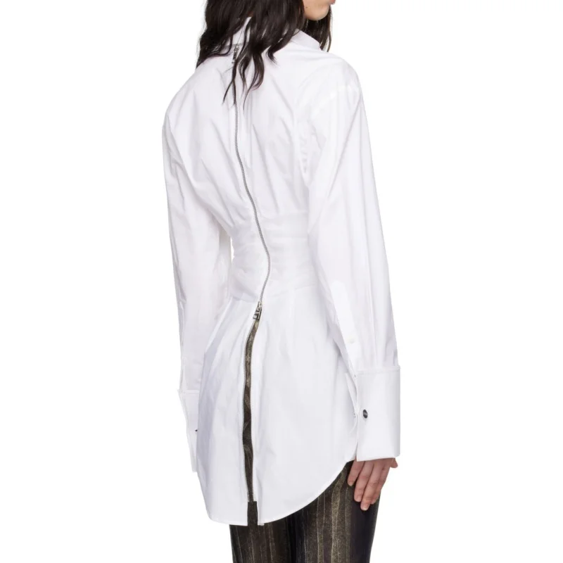 Chemise mi-longue à col taille haute pour femme, en coton organza, fermeture éclair au dos, y2k, haute qualité, à la mode, nouvelle collection automne