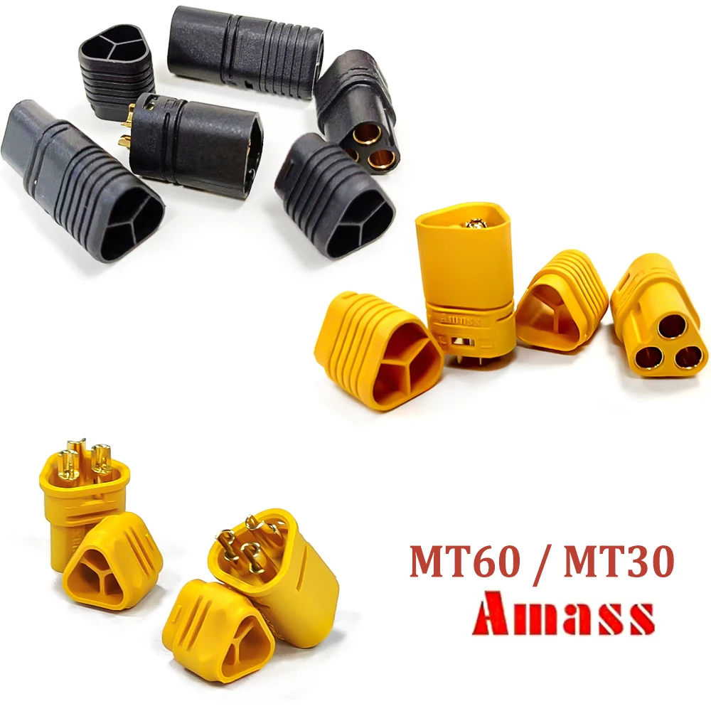AMASS MT30 MT60 3-Pole 3.5mm Connectors with Sheath Male Female Plugs for RC Drone Airplane Lipo Battery