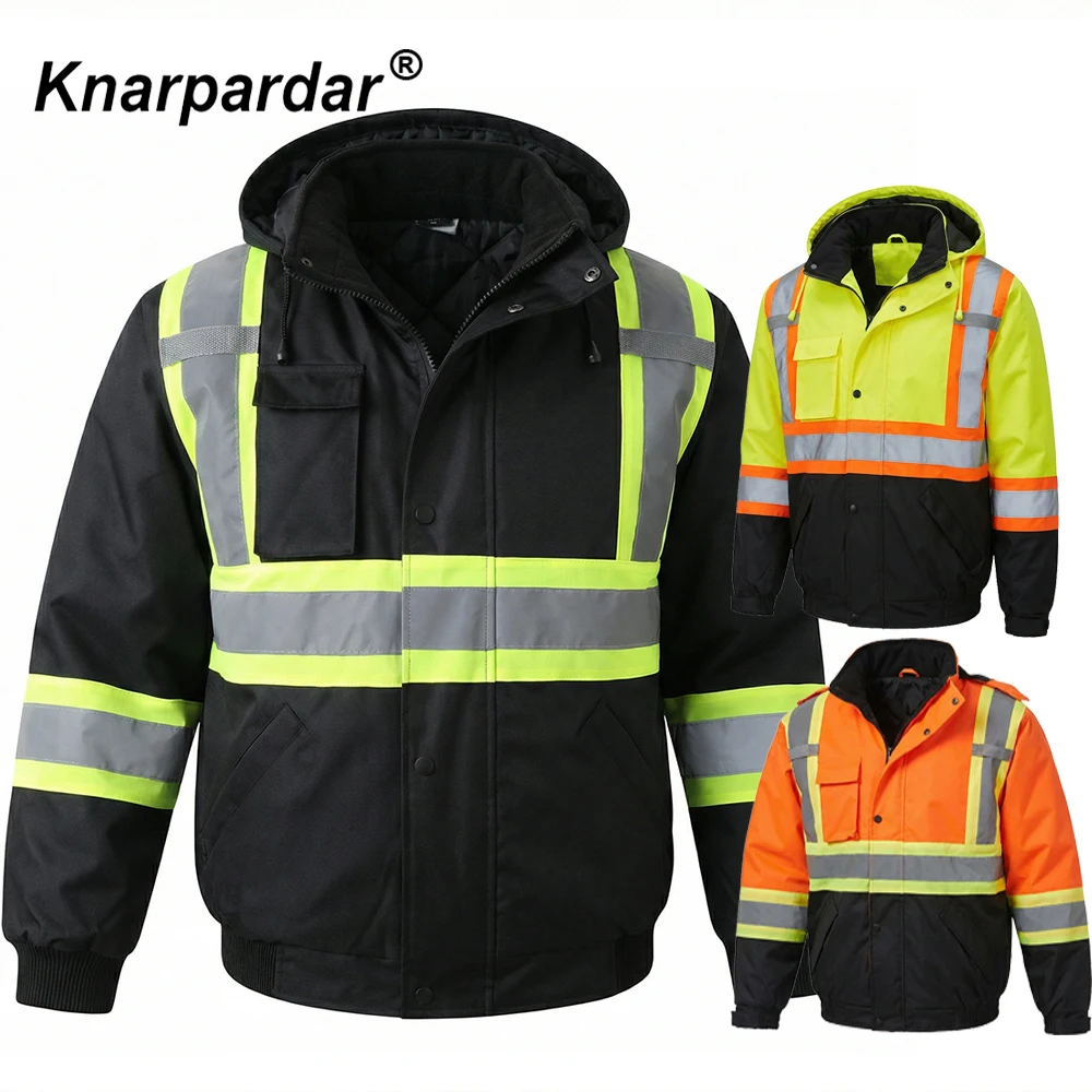 Winter Black Jacket High Visibility Warm Jacket for Men With Customized Logo Waterproof Jacket Reflective Parka Jacket Workwear