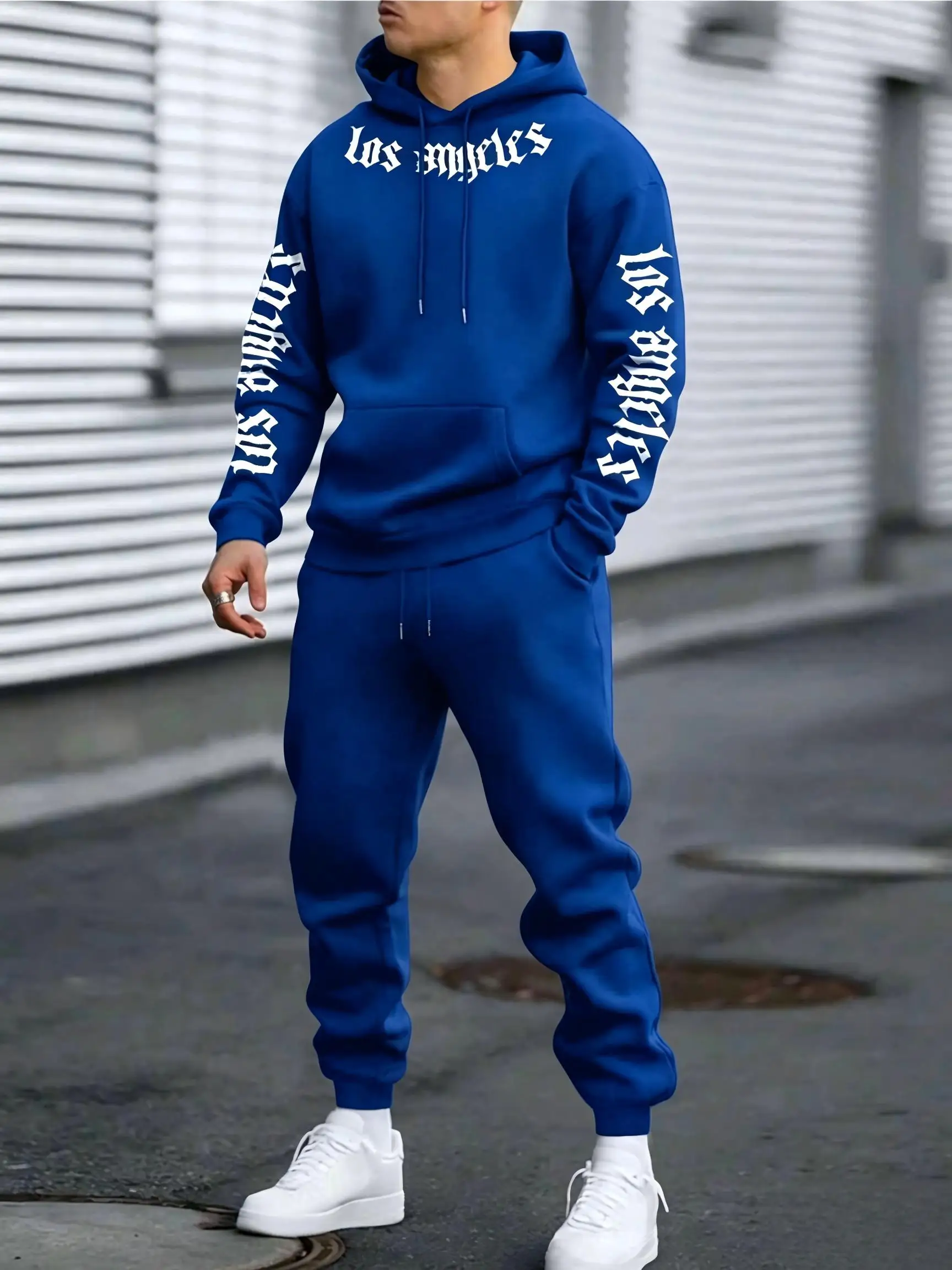 American Men's New Autumn Gothic Los Angeles Letter Printed Soft and Comfortable Hoodie Pants Set Outdoor Casual Clothing view 4