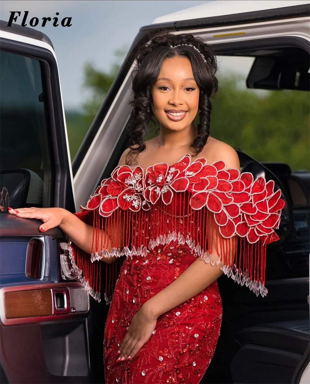 Nigeria Red Mermaid Prom Dresses Elegant 2026 Off Shoulder Beaded Evening Dress For Women Customized Tassel Wedding Party Gowns