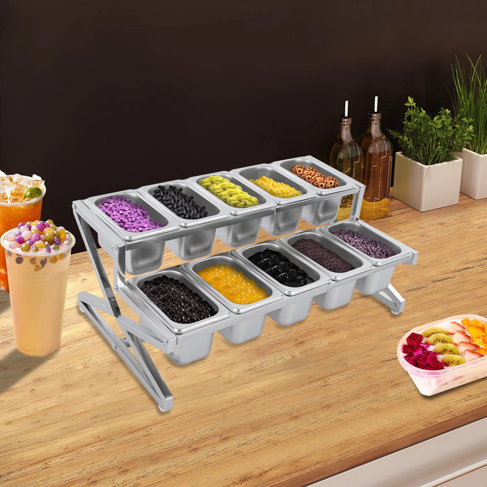 

2 Tiers Expandable Spice Rack Stainless Steel Table Standing Organizer Shelf for Home Kitchen, Pantry, Cafe