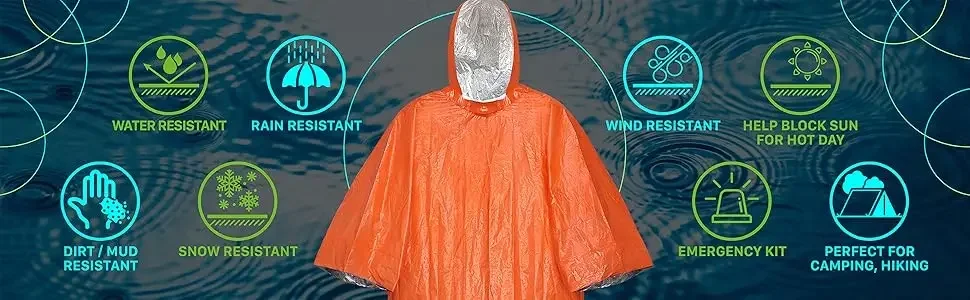 Notfall Wasserdichter Regenmantel Aluminiumfolie Einweg-Poncho Warme Thermo-Regenbekleidung Decken Überlebenswerkzeuge Campingausrüstung – Detail 1