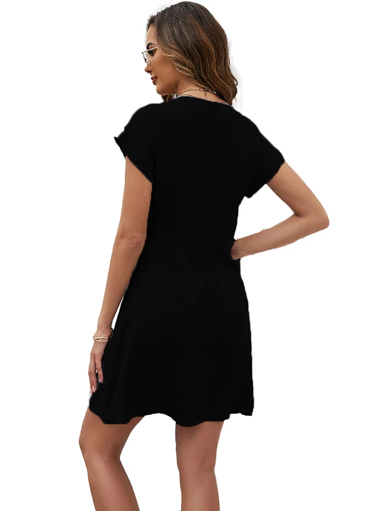 KHALEE YOSE-vestido negro de manga corta para mujer, Túnica con bordado Floral, cuello en V, 2xxl, 3xXL, Vintage