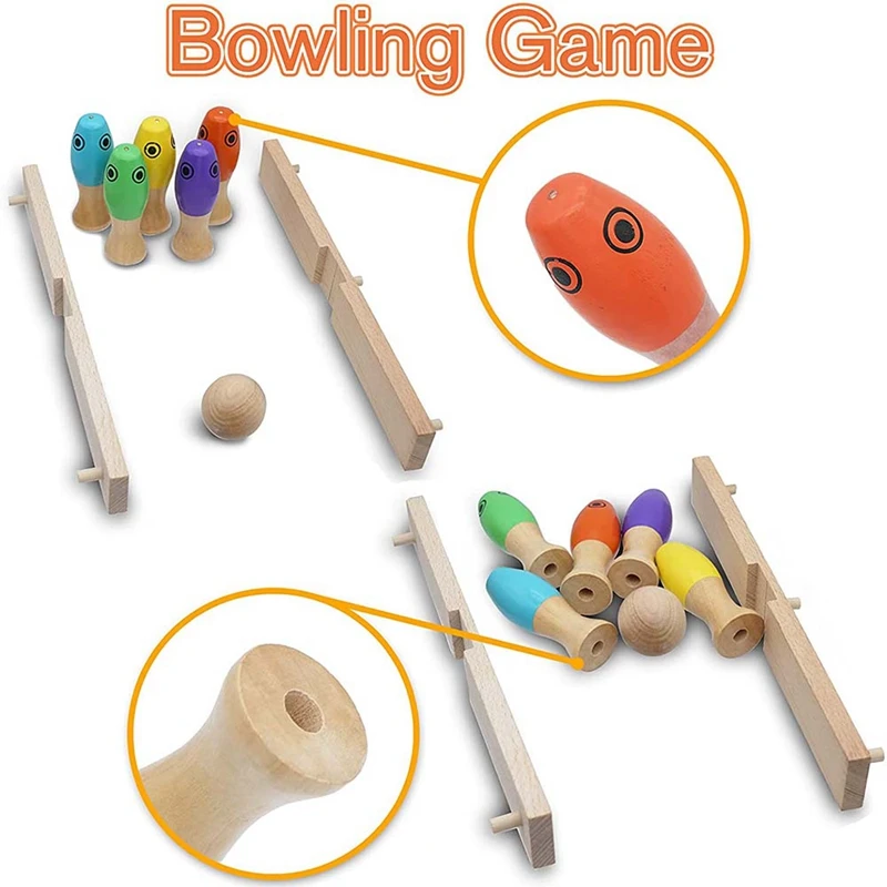 Ring Toss Game For Kids Bowling Fishing Game 3 In 1 Toys Set Indoor & Outdoor Toddler Learning Motor Skill Party Gift