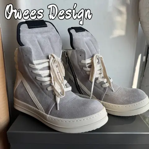 브랜드 디자이너 남성 스웨이드 가죽 스니커즈 고품질 끈 달린 천연 가죽 캐주얼 신발 여성 하이탑 앵클 부츠 플러스 사이즈