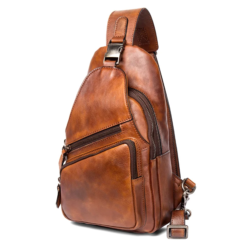 Retro trend leather chest bag large-capacity casual men's shoulder bag leather shoulder bag commuting cycling bag